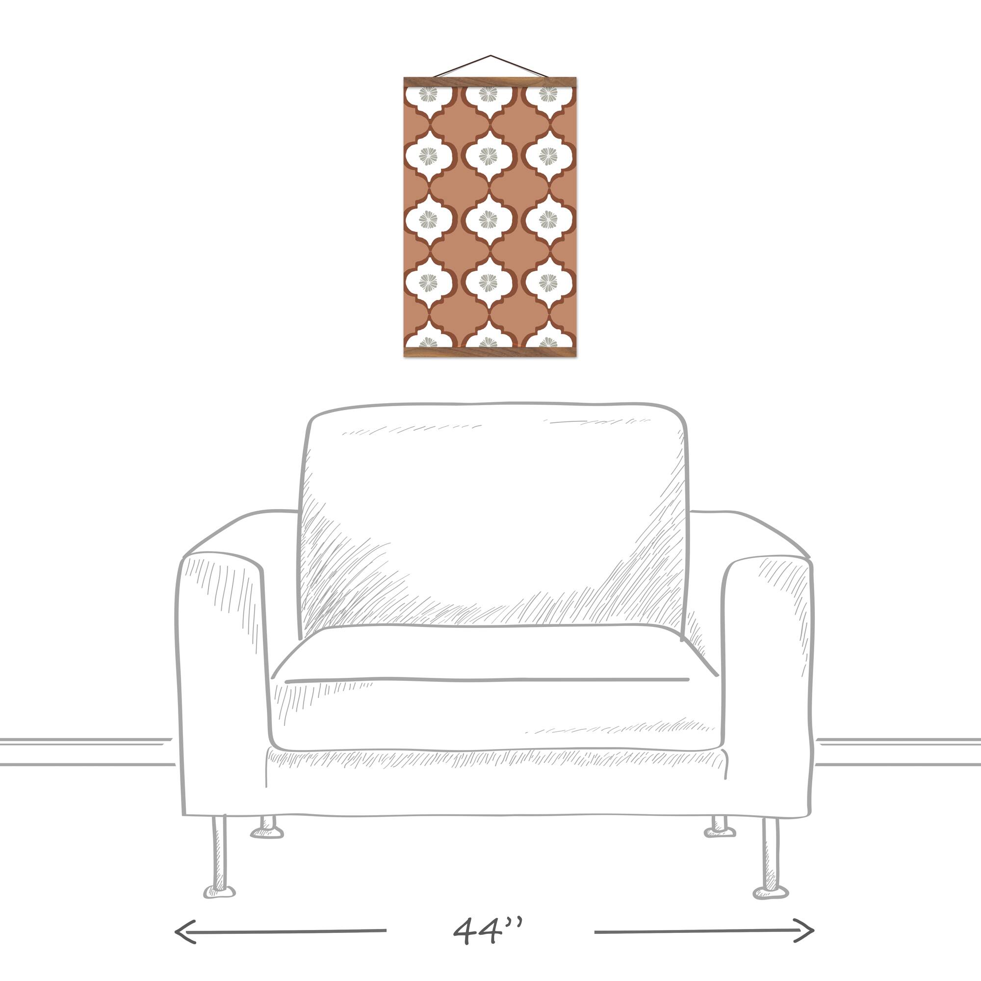 Floral Tile 12" x 18" Teak Hanging Canvas